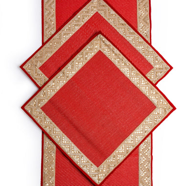 Red Pooja Mat Set 2