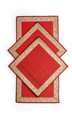 Red Pooja Mat Set 2