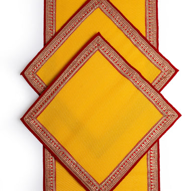 Yellow Pooja Mat Set 4